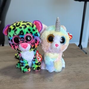 Set Of 2 Beenie Boos Dotty The Leopard And Heather The Cat